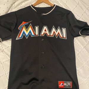 Majestic Miami Marlins Jose Reyes #7 black Baseball MLB Jersey Men's Size: s
